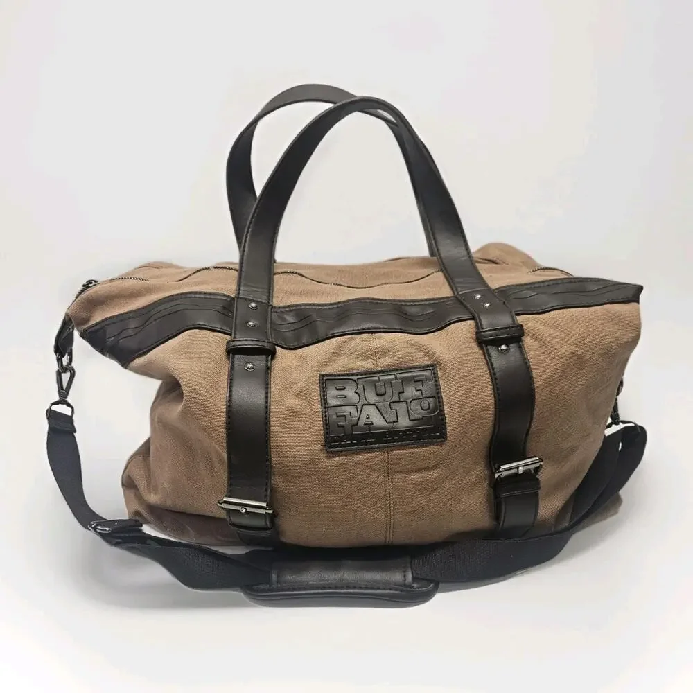 Buffalo David Bitton Tan Canvas Duffel with Black Trim
